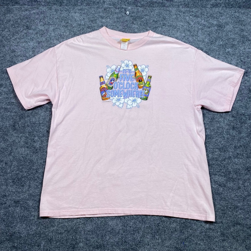 Vintage Big Dogs Its Five OClock Somewhere Pink‎ Graphic T-Shirt Mens XL 2004